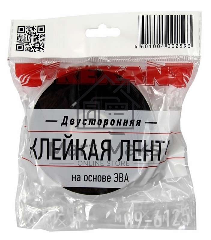 Двухсторонний скотч Rexant, черная, вспененная ЭВА основа, 25 мм, ролик 5 м