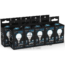 Лампа светодиодная Gauss 105101307 6.5Вт цок.:E14 шар 220B 6500K св.свеч.бел.хол. (упак.:10шт)