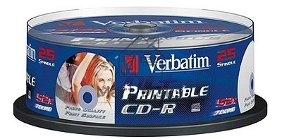 Диск CD-R Verbatim 700Mb 52x Cake Box (25шт) Printable (43439)