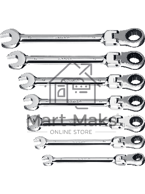 Набор комбинированных гаечных ключей трещоточных шарнирных 7 шт, 8 - 19 мм, ЗУБР