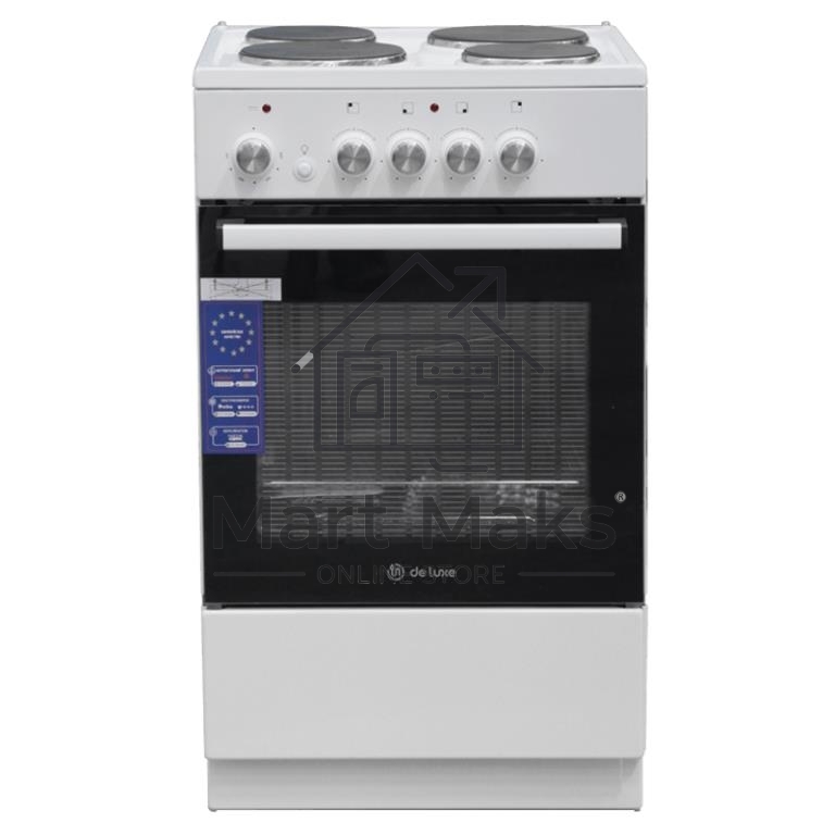 Плита электрическая De Luxe 5004.18э белый, конфорок 4 шт, духовка 43 л, 50 см x 85 см x 50 см