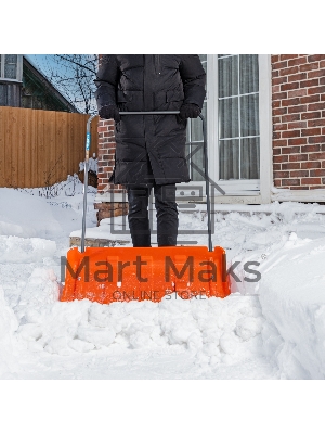 Движок для уборки снега пластиковый, 795х435х1280 мм, стальная рукоятка, усиленный Сибртех