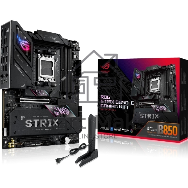 Материнская плата ASUS ROG STRIX B850-E GAMING WIFI, AM5, AMD B850, 4xDDR5, 4xSATA, 5xM.2, 1xPCI-E 5.0 x16, 1xPCI-E 4.0 x16, 1xRealtek 5Gb Ethernet, 1xUSB-C 4, 1xUSB-C 20Gbps, 6xUSB-A 10Gbps, 4xUSB-A 2.0, 3x3.5 мм, 7.1, ATX