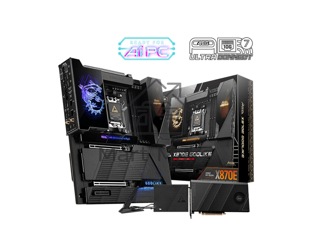 Материнская плата MSI MEG X870E GODLIKE, AM5, AMD X870E, 4xDDR5, 4xSATA, 7xM.2, 2xPCIe 5.0 x16, 1xPCIe 4.0 x4, 2xUSB-C DP, 1x10G LAN, 1x5Gb LAN, Wi-Fi 7, Bluetooth 5.4, 2xUSB-C 40Gbps, 5xUSB-C 10Gbps, 1xUSB-C 20Gbps, 8xUSB-A 10Gbps, 4xUSB-A 5Gbps, 4xUSB-A 2.0, 1xS/PDIF, 2x3.5 мм, 7.1, E-ATX