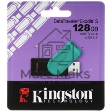 Флешка USB Kingston DataTraveler Exodia S (DTXS/128Gb), 128Gb, USB 3.2 Gen 1, R/W 150/60, бирюзовый/черный
