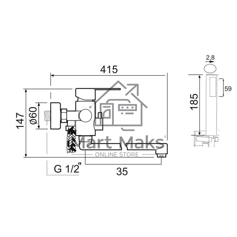 SUS124-006EP Смеситель для ванны, ø35