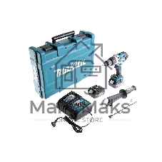 Дрель-шуруповерт Makita DHP458RFE аккумуляторная ударная[DHP458RFE]{18В,2х3Ач Li-ion,БЗП-13мм,0-400\2000об\м,91\58Нм,2.3кг,чем,мет редуктор,бок рукоятка}