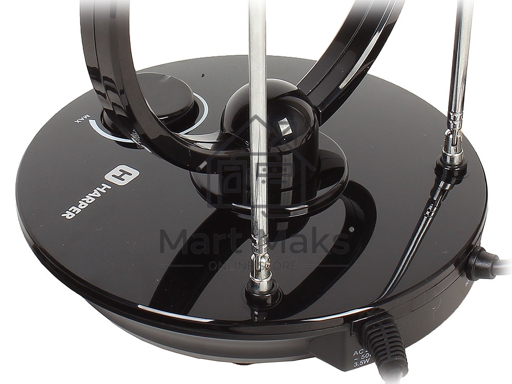 Телевизионная антенна Harper ADVB-2969 (комнатная, активная;DVB-T2; VHF / UHF (174–230 MHz, 470-862 MHz); 25 dB; 75 ; 3 dB; 1м)