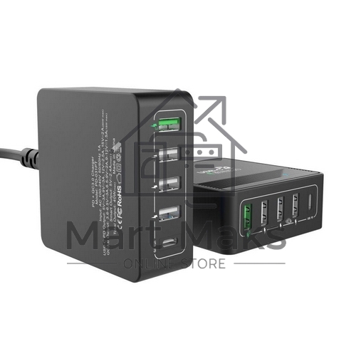 Сетевое зарядное устройство  ACD-P605U-V1B 60Вт,  5xUSB 1PD+1QC+3Smart, 3.6~20В/3А RTL