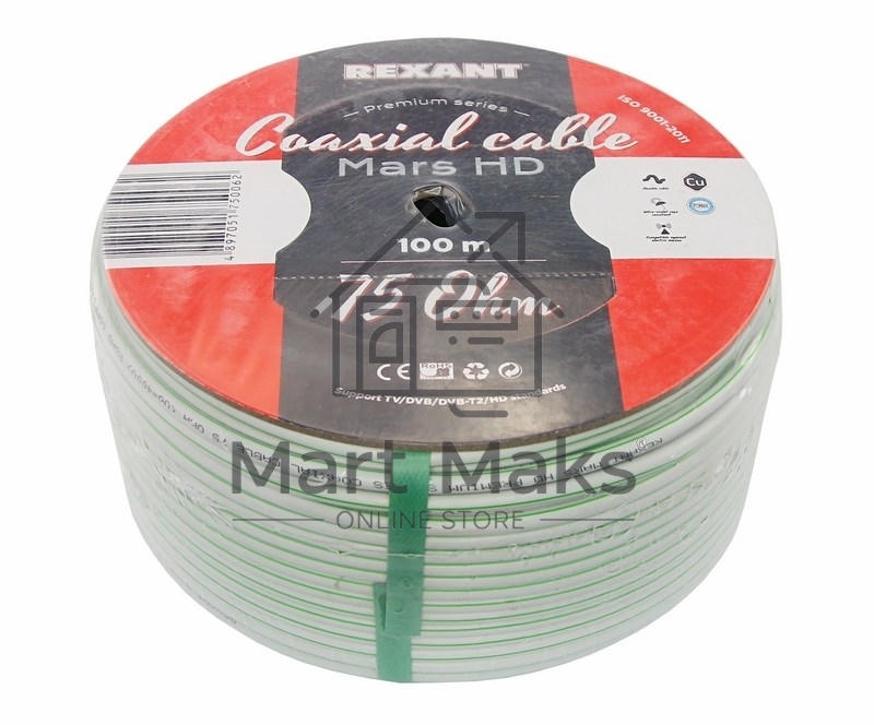 Кабель коаксиальный Rexant MARS HD, Cu/Al/CuSn, 96%, 75 Ом, бухта 100 м, белый