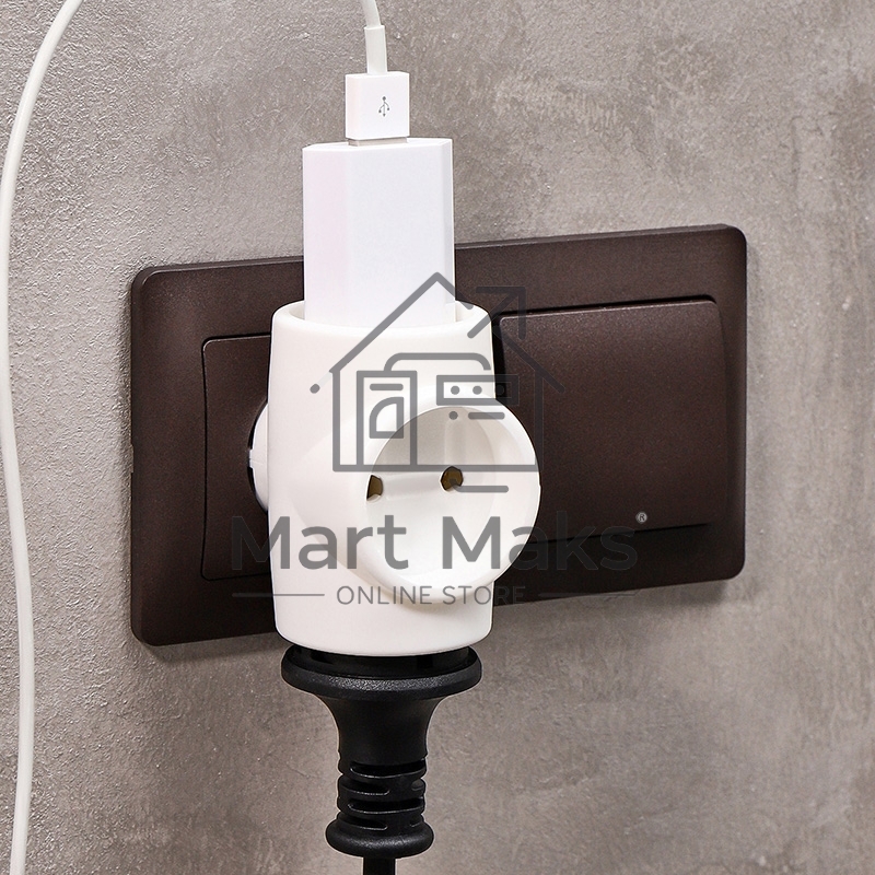 Тройник электрический без заземления 220 В, 6A Rexant