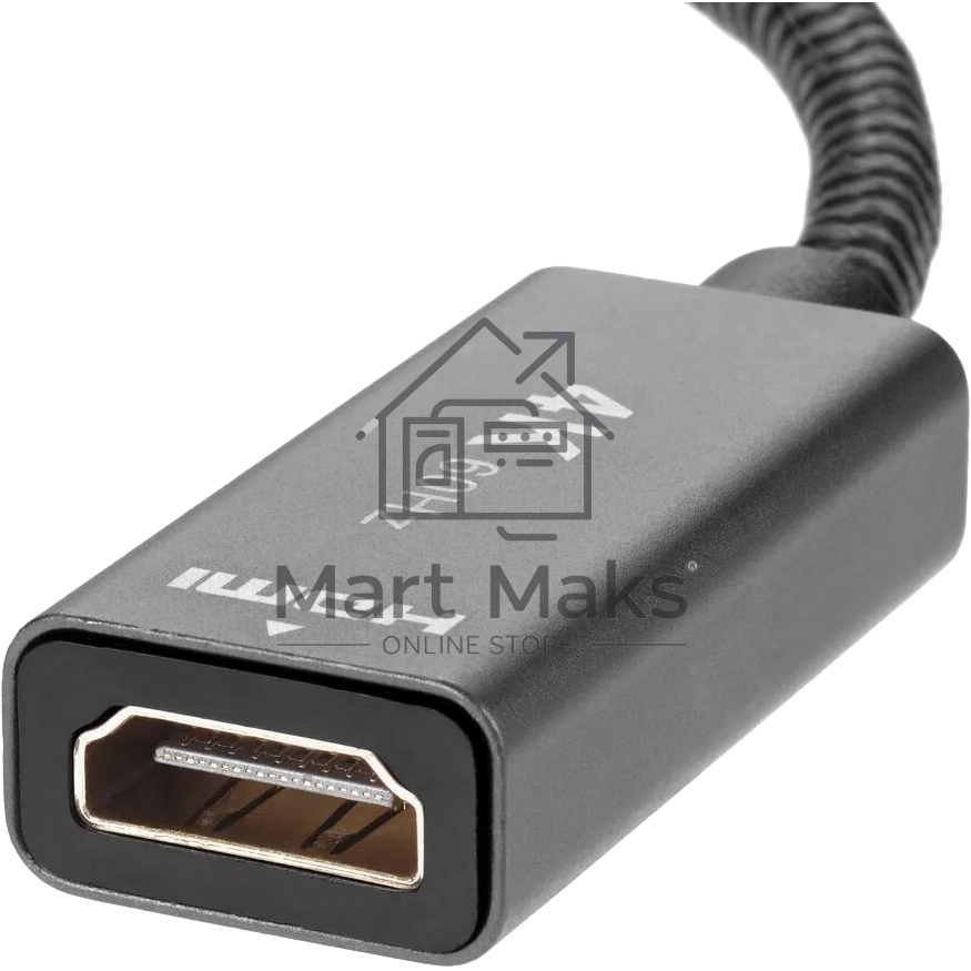 Кабель-переходник DP --> HDMI-F 0.2m, серый металлик, оплетка, 4K@60Hz, Telecom (TA560)