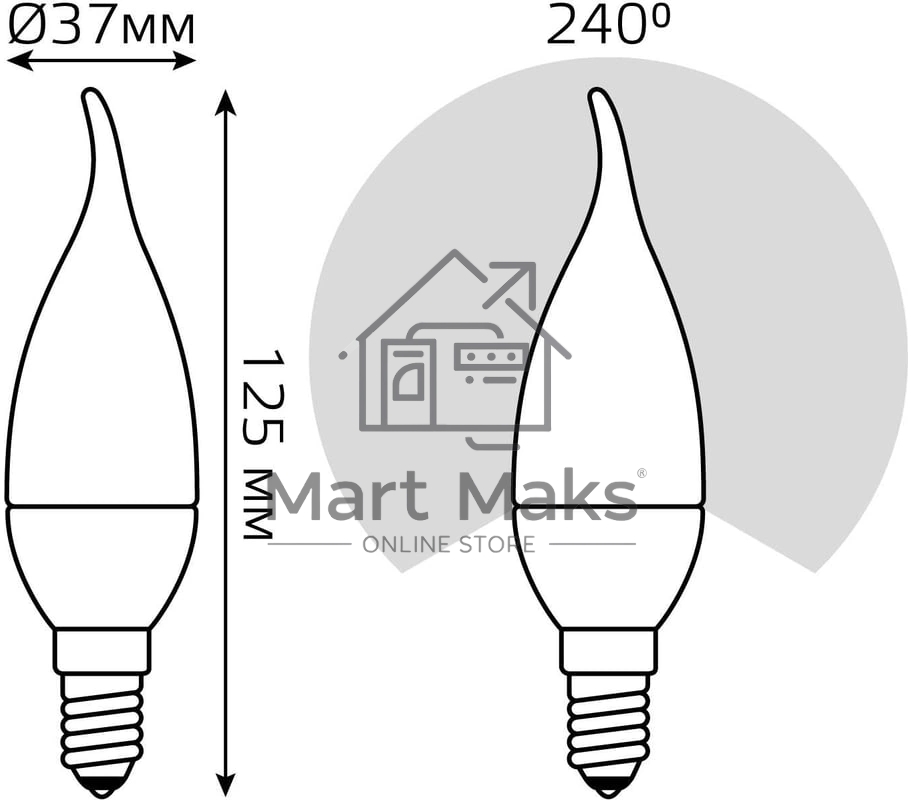 Лампа светодиодная GAUSS 104101107LED Candle tailed E14 6.5W 2700K