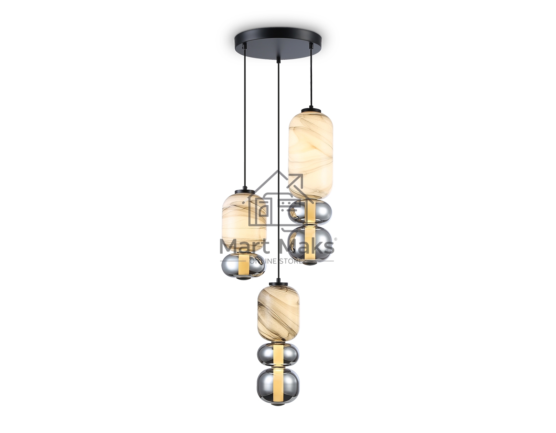 Подвесной светодиодный светильник Ambrella light LH11036/3 BK/MG/SM черный/мраморно-серый/дымчатый 40W 3000K D410*2050