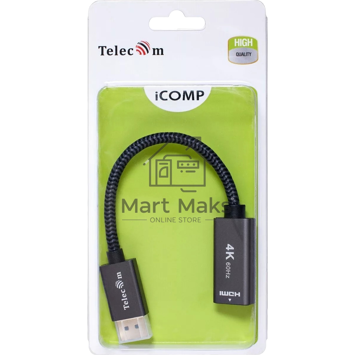 Кабель-переходник DP --> HDMI-F 0.2m, серый металлик, оплетка, 4K@60Hz, Telecom (TA560)