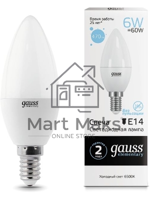 Лампа светодиодная LED Gauss Elementary Candle 6Вт E14 6500К Лампа светодиодная LED Gauss Elementary Candle 6Вт E14 6500К