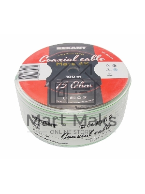 Кабель коаксиальный Rexant MARS 4K, Cu/Al/CuSn, 96%, 75 Ом, бухта 100 м, белый