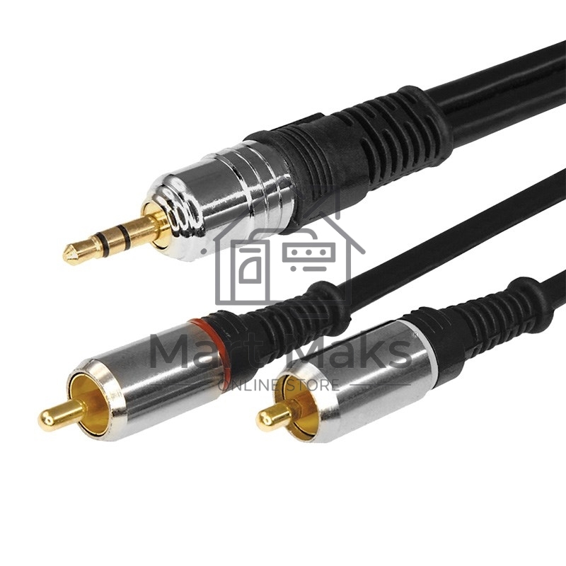 Шнур Стерео 3,5 мм - 2 RCA, длина 1,5 метра (GOLD-металл) Rexant