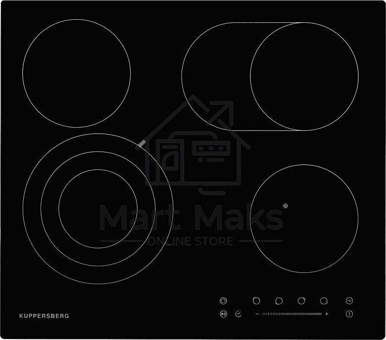 Электрическая варочная поверхность Kuppersberg ECS 623/ширина 60 см, 4 зоны ускоренного нагрева HI-Light, 1 зона с тройным расширением, 1 зона с двойным расширением, сенсорное управление+слайдер, 5 цифровых дисплея, 9 уровней мощности, автоотключение, защ