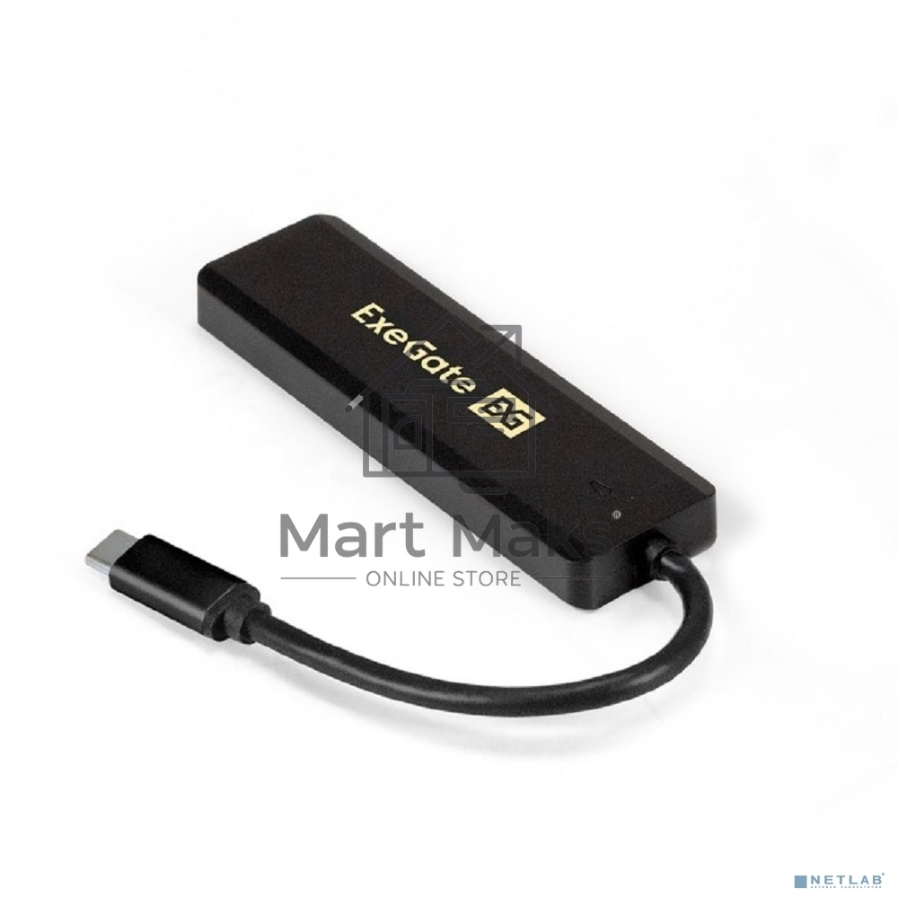 Хаб USB (концентратор) ExeGate DUB-4CP/1 (кабель-адаптер USB Type C --> 4xUSB3.0, Plug&Play, черный)