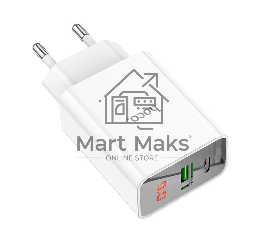 Блок питания (сетевой адаптер) HOCO C100A 1xUSB (18 Вт), 1xType (20 Вт), белый