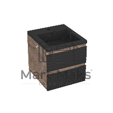 Тумба под раковину Bau Stil Loft black brushed, раковина кварцевая BAU Stil 40, черный металлик, смеситель Hotel Black, черный