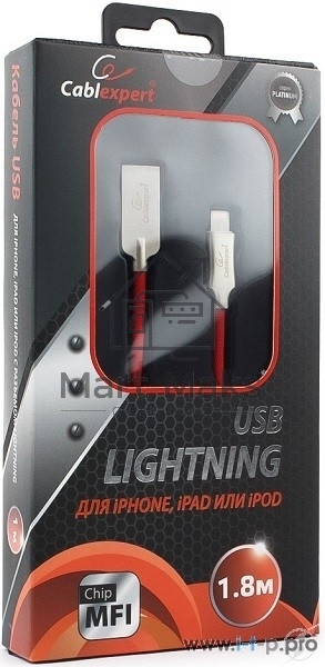 Кабель USB Cablexpert для Apple CC-P-APUSB02R-1.8M, MFI, AM/Lightning, серия Platinum, длина 1.8м, красный, блистер