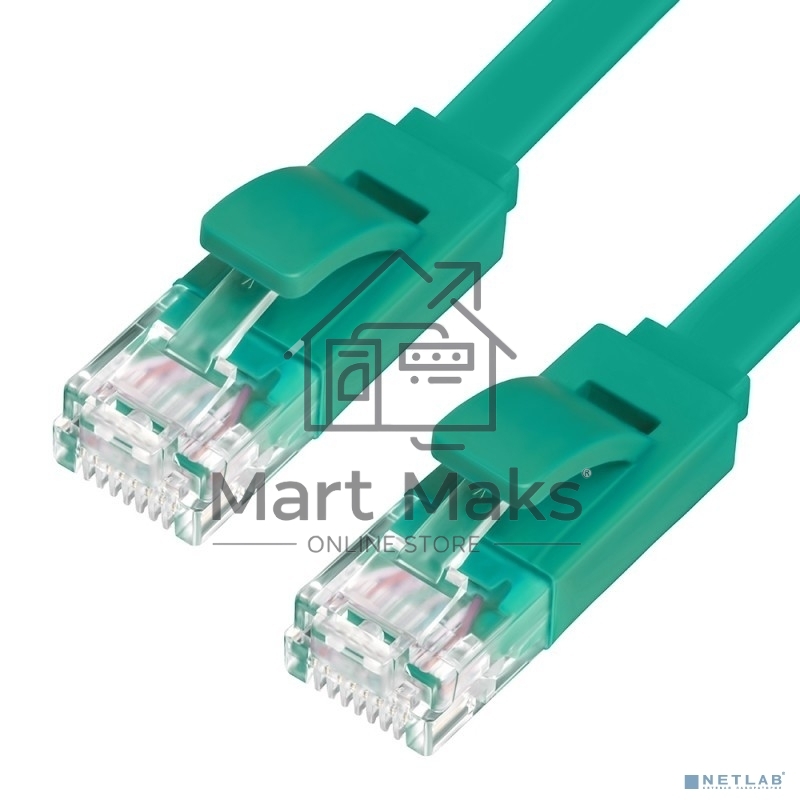 Патч-корд Greenconnect плоский прямой PROF15.0m UTP медь, кат.6, зеленый, позолоченные контакты, 30 AWG, Premium ethernet high speed 10 Гбит/с, RJ45, T568B (GCR-LNC625-15.0m)