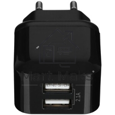 Сетевой адаптер Defender 2xUSB, 5V/2.1А, черный, пакет (EPA-13)