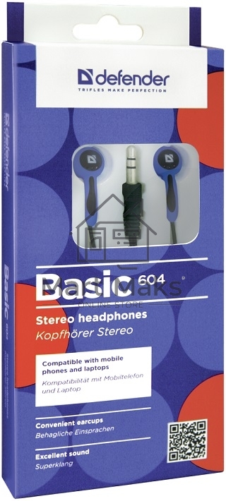 Наушники Defender Basic-604 синий кабель 1,1 м