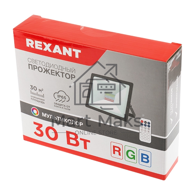 Прожектор светодиодный Rexant с пультом дистанционного управления 30 Вт, цвет свечения мультиколор (RGB)
