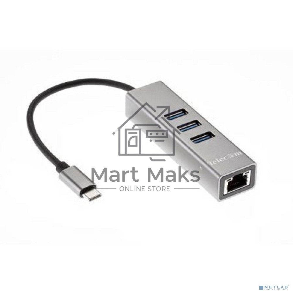 Переходник Telecom USB 3.1 Type-C -->RJ-45 1000Mbps +3 USB3.0, Aluminum Shell, 0.2м Telecom <TA311C>