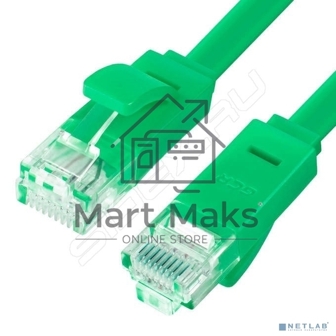 Патч-корд Greenconnect плоский прямой PROF15.0m UTP медь, кат.6, зеленый, позолоченные контакты, 30 AWG, Premium ethernet high speed 10 Гбит/с, RJ45, T568B (GCR-LNC625-15.0m)
