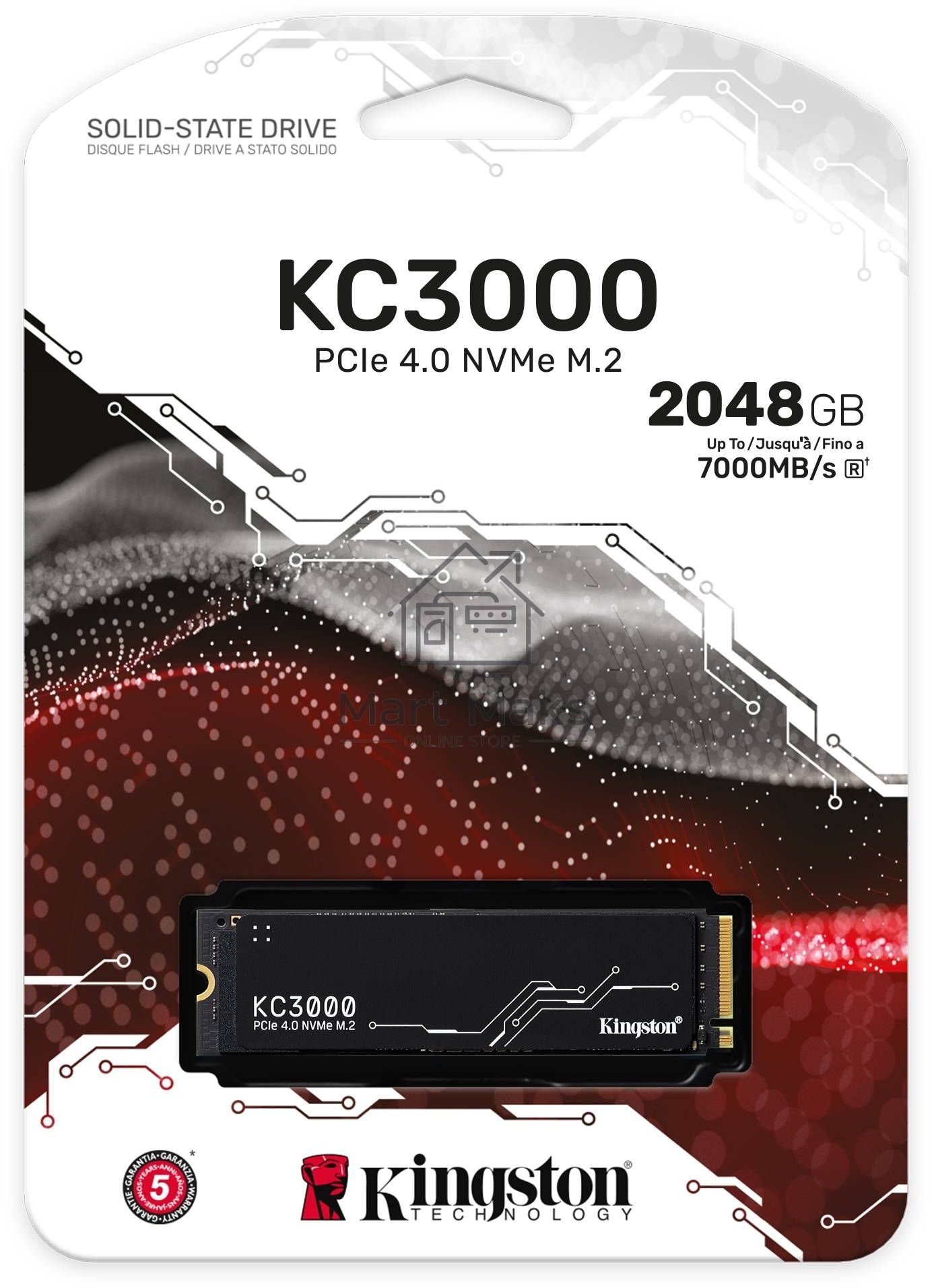 Накопитель SSD Kingston KC3000, 2Tb, PCIe 4.0 x4, M.2 2280, NVMe, R/W 7000/7000, с радиатором