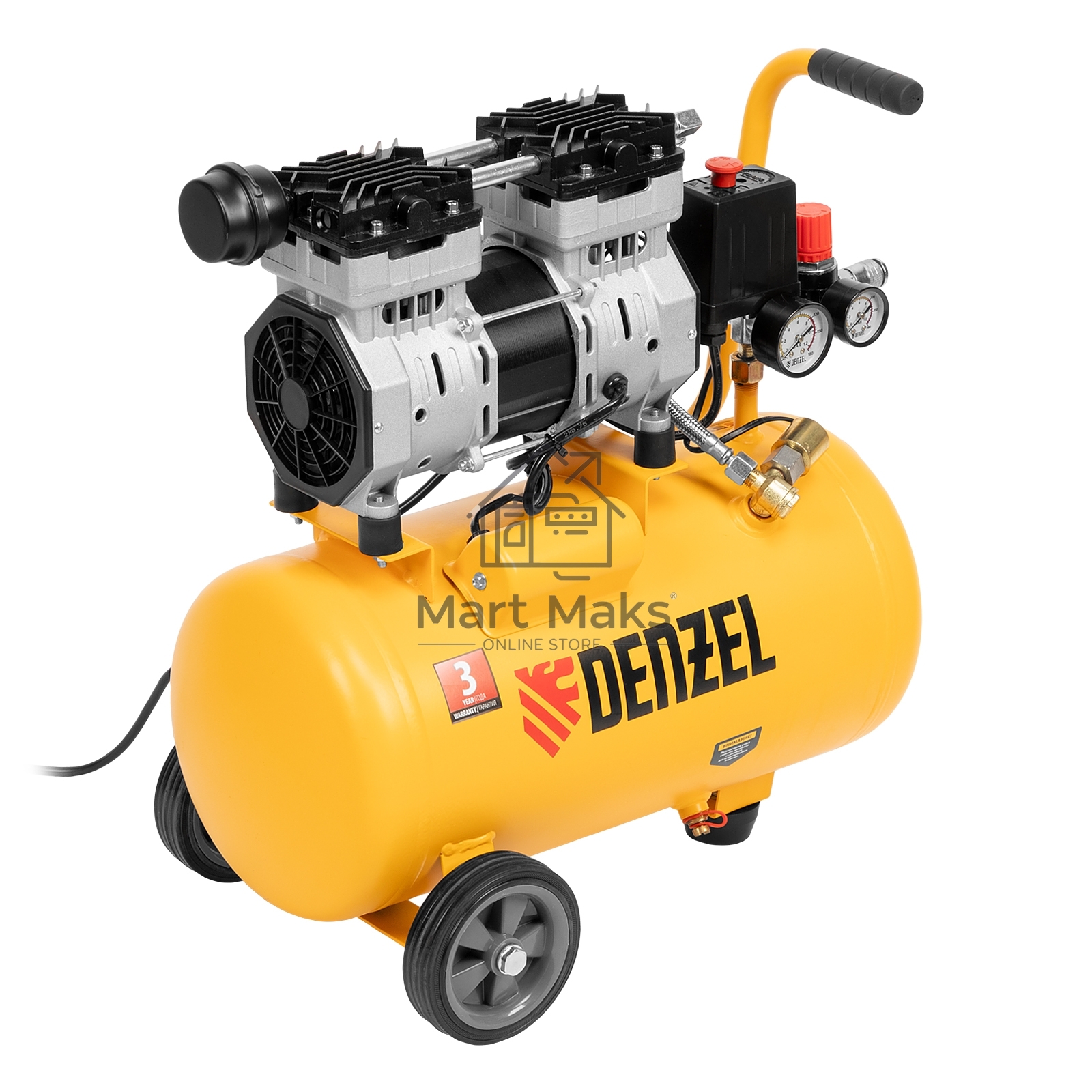 Компрессор DLS950/24 безмаслянный малошумный 950 Вт, 165 л/мин,ресивер 24 л Denzel