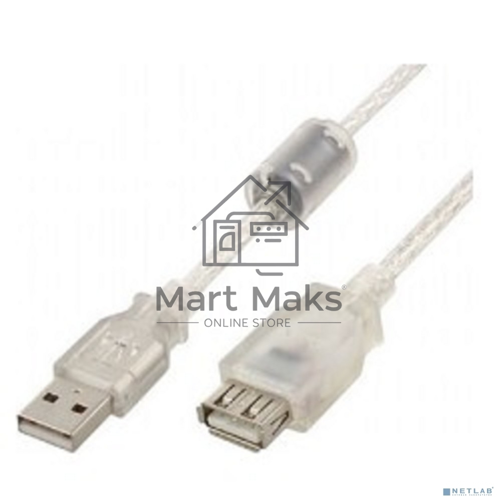 Кабель удлинитель USB2.0 Pro Cablexpert CCF-USB2-AMAF-TR-0.75M, AM/AF, 0,75м, экран, 2феррит.кольца, прозрачный, пакет