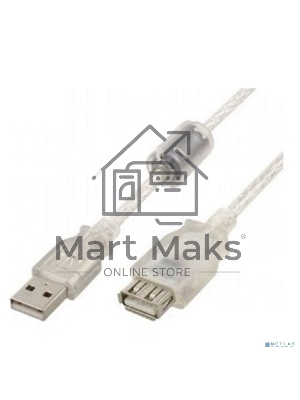 Кабель-удлинитель USB2.0 Pro Cablexpert CCF-USB2-AMAF-TR-0.75M, AM/AF, 0,75м, экран, 2феррит.кольца, прозрачный, пакет