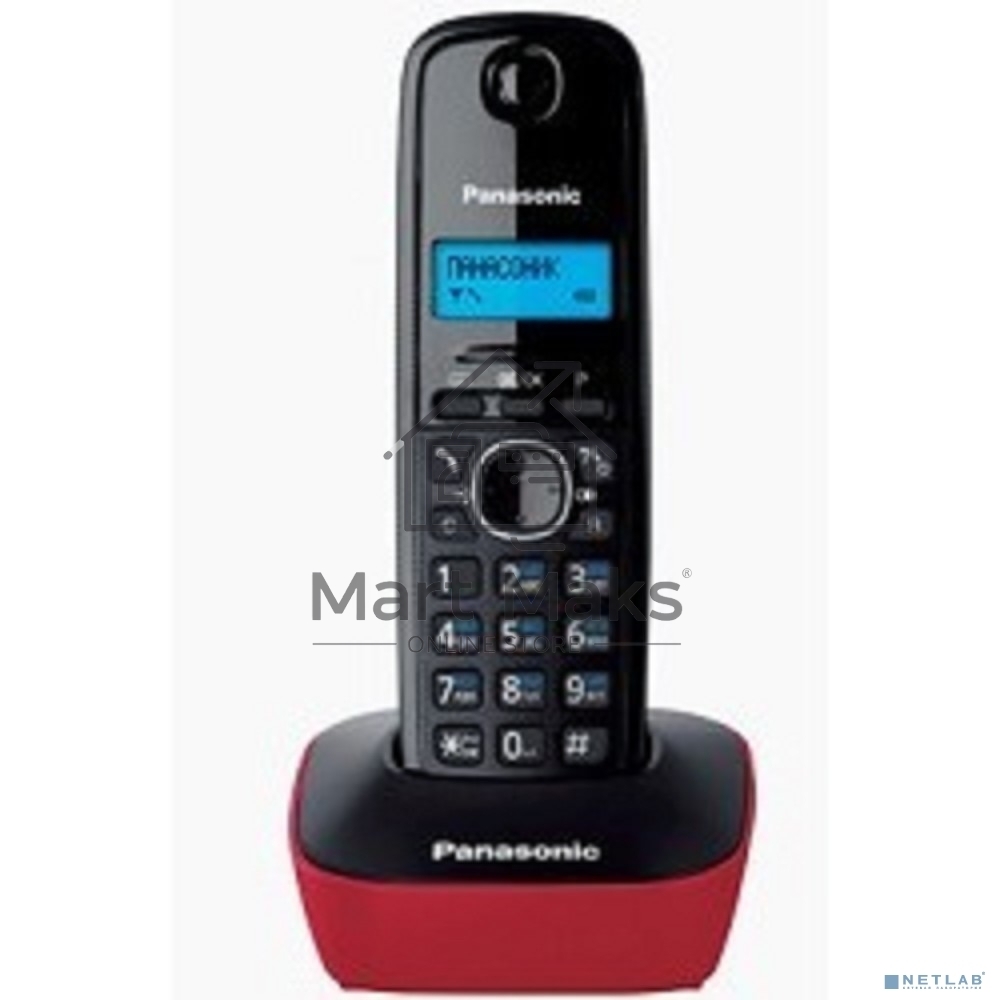 Телефон беспроводной (DECT) Panasonic KX-TG1611RUR (красный) АОН, Caller ID,12 мелодий звонка,подсветка дисплея,поиск трубки