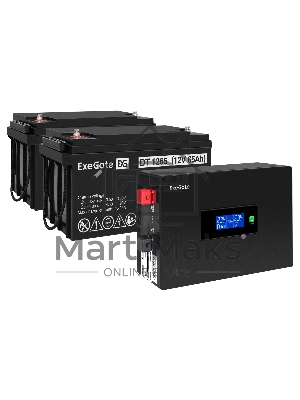 Комплект источника бесперебойного питания Exegate EX295994RUS + батарея 65Aч EX282980RUS 2шт (инвертор, синус, для котла, PF=1, настенный) ExeGate IdealSine SR-1500.LCD.2SH  <1500VA/1500W, чистая синусоида, цветной LCD-дисплей, 2*Schuko, крепление настенн