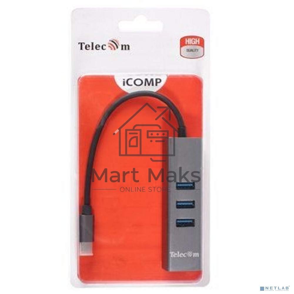 Переходник Telecom USB 3.1 Type-C -->RJ-45 1000Mbps +3 USB3.0, Aluminum Shell, 0.2м Telecom <TA311C>