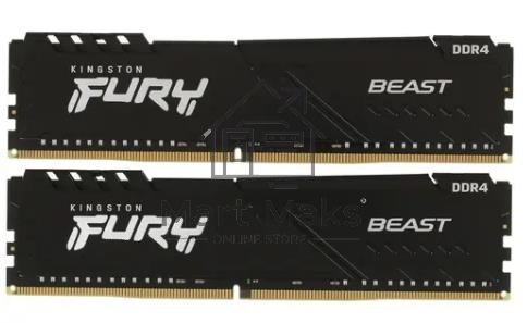 Оперативная память Kingston Fury Beast, DDR4, 64GB (2x32GB), 3600MHz, CL18, DIMM, с радиатором, черный