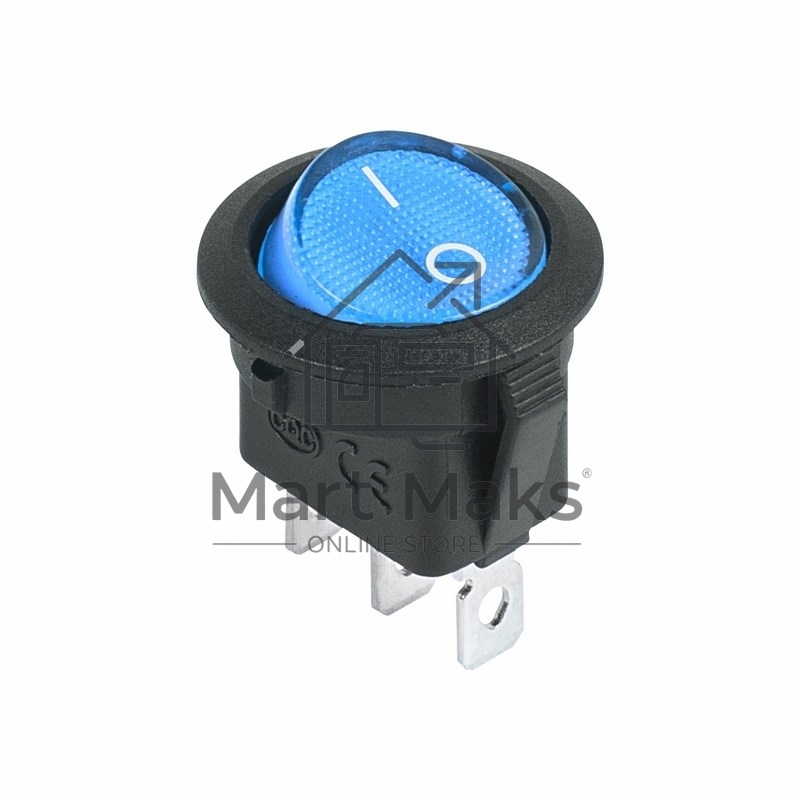 Выключатель клавишный круглый 12V 20А (3с) ON-OFF синий с подсветкой Rexant