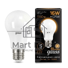 Лампа светодиодная Gauss LED A60 16W E27 1380lm 3000K 1/10/50 102502116