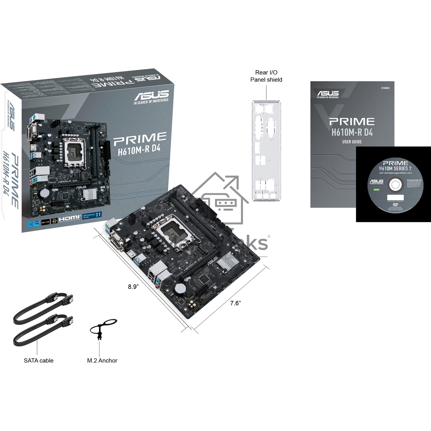 Материнская плата ASUS PRIME H610M-R D4-SI, LGA 1700, Intel H610, 2xDDR4, 4xSATA, 1xM.2 PCIe 3.0 x4, 1xPCIe 4.0 x16, 1xPCIe x1, 1xHDMI, 1xDVI, 1xVGA, 2xUSB-A 2.0, 2xUSB-A 3.2 Gen 1, 1x 1Gb LAN, 3x3.5 мм, 7.1, mATX