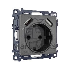 Комплект механизма электрической розетки ALFA Антрацит серый 2USB A+A 18W (быстрая зарядка) с/з QUANT (AP6590, VM155) MA659010
