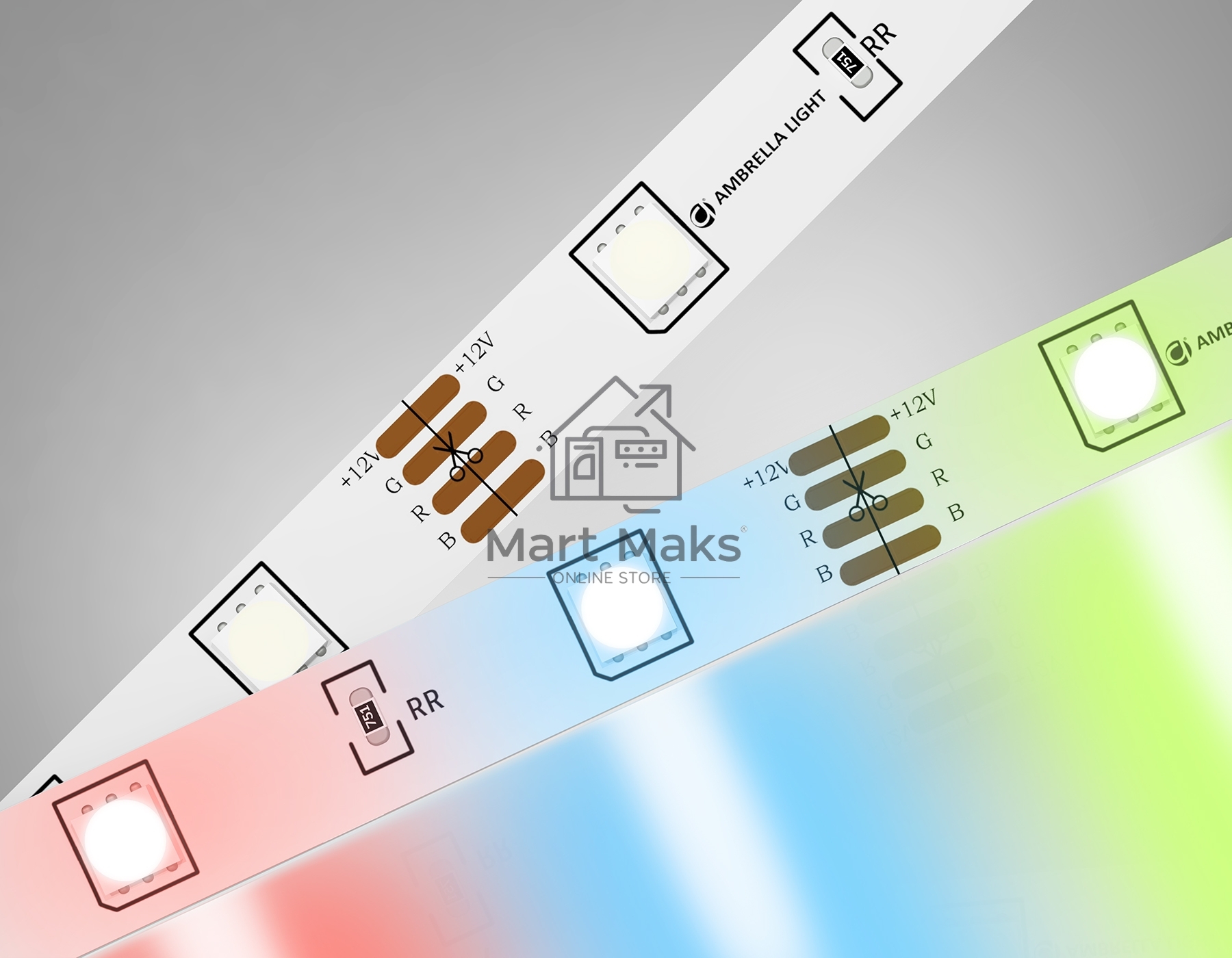 Светодиодная лента Ambrella light GS4301 5050 30Led/ 7.2W m/ 24V IP20 RGB/ 5000*10*1.87mm (4 конт.)