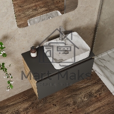 Комплект: тумба подвесная под раковину Bau Dream Blackwood графит 80, 1 ящик, дверца слева, раковина прямоугольная BAU Cerama 48х37, мрамор, смеситель Hotel Dream, нерж сталь, выпуск клик клак хром