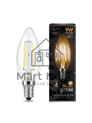 Лампа светодиодная LED Gauss Filament Свеча E14 9W 680lm 2700К 1/10/50