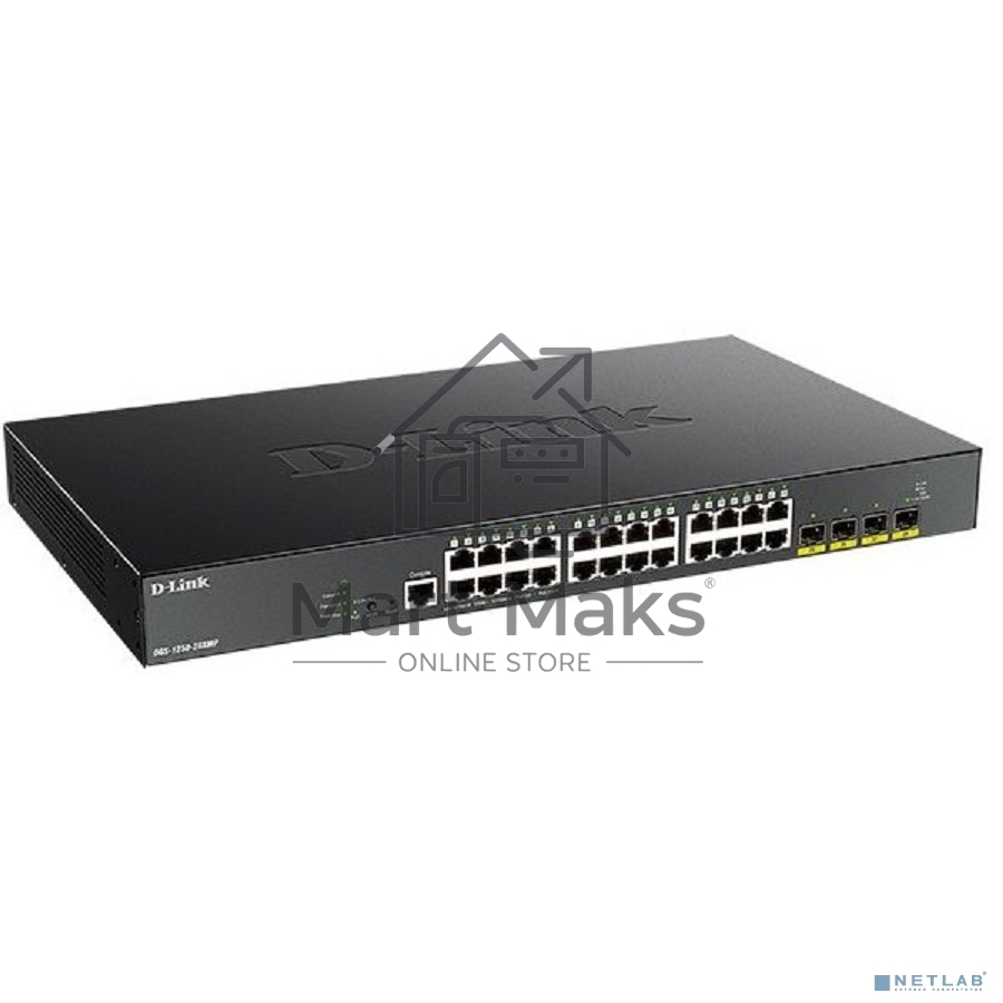 Коммутатор D-Link DGS-1250-28XMP/A1A, L2 Smart Switch with 24 10/100/1000Base-T ports and 4 10GBase-X SFP+ ports (24 PoE ports 802.3af/802.3at (30 W), PoE Budget 370W).16K Mac address, 802.3x Flow Control, 4K