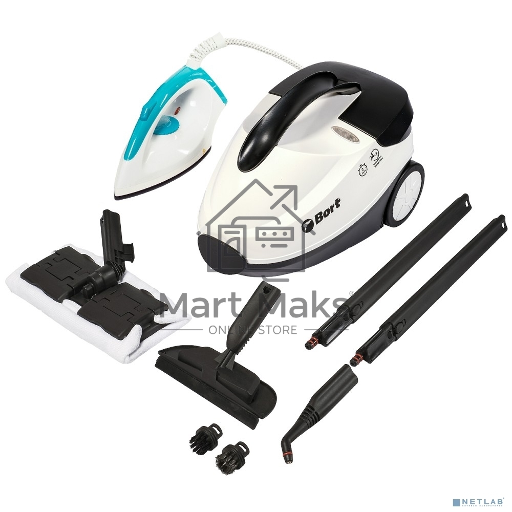 Пароочиститель Bort BDR-2500-RR-Iron, напольный, 2,3 кВт., давление 4 бар., пар 45 г/мин., t-пара 143 °С., бак 1.5 л.
